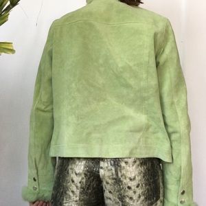 Leather Jacket with fur trim.